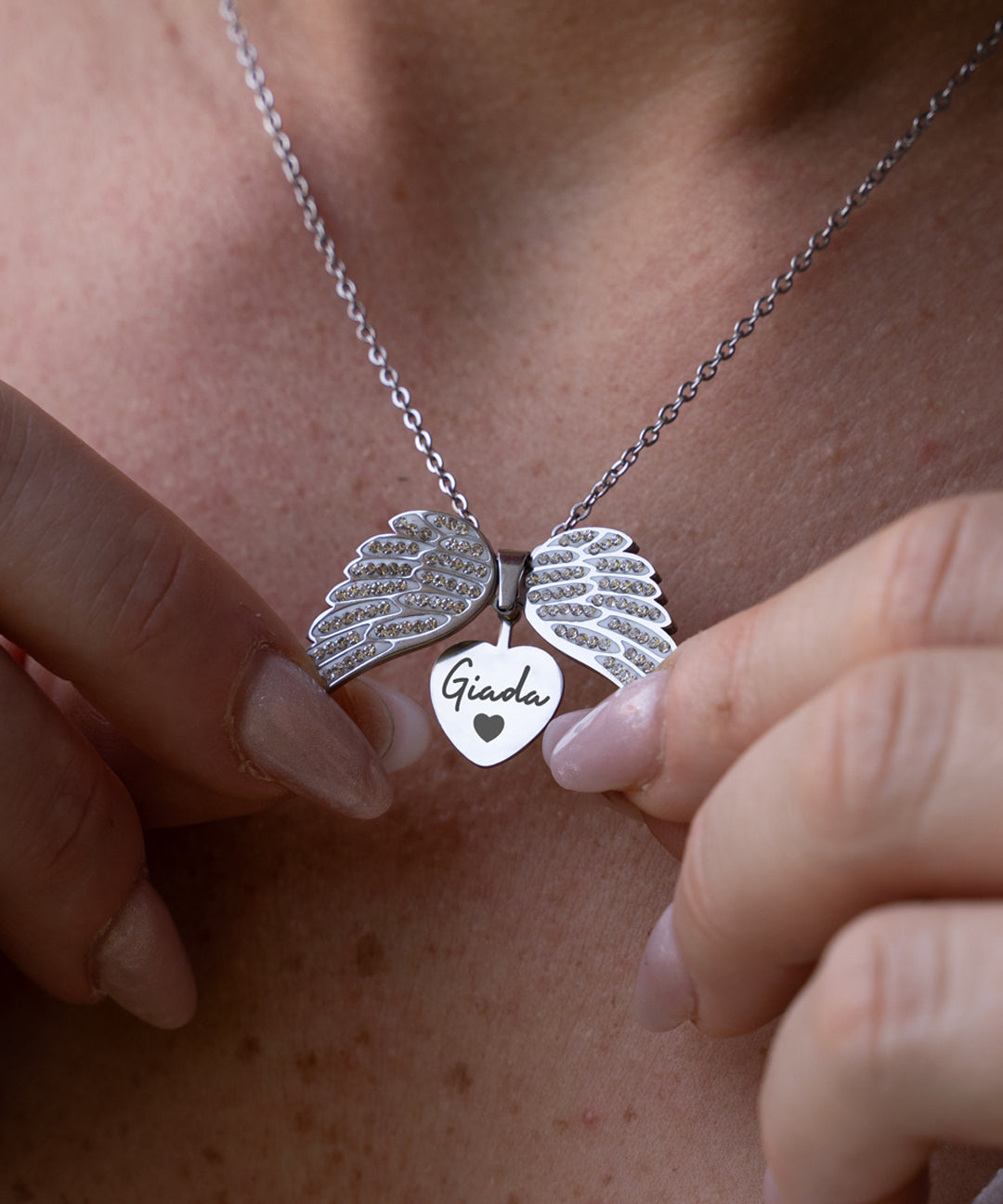 Collana Angelo del mio cuore con incisione personalizzata, Collanina con nome del tuo angelo