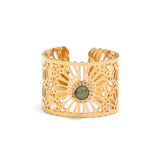 Anello dorato regolabile con pietra verde naturale - Thai Dream