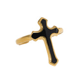 Anello croce dorato con smalto nero - Black Cross