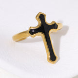 Anello croce dorato con smalto nero - Black Cross