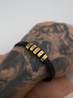 Bracciale Papà Personalizzato con Nomi – Pelle Intrecciata Nera & Acciaio