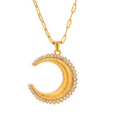 Collana con Ciondolo Mezzaluna Dorata e Zirconi - Crescent Radiance