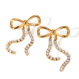 Orecchini Fiocco Dorato con Zirconi Pendenti - Mystic Bow