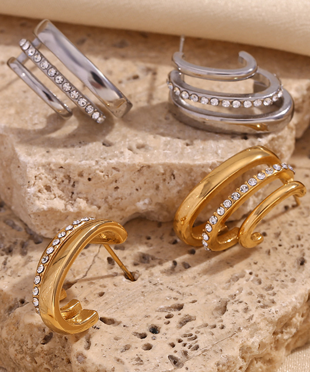 Orecchini Doppia Fascia con Strass - Eterni