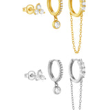 Set di Orecchini a Cerchio con Catenina e Zirconi in Argento 925 Placcati Oro o Argento