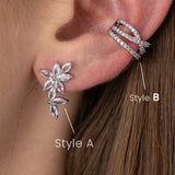 Set di Orecchini in Argento con Zirconi - Stile Floreale e Ear Cuff - Glacial Bloom